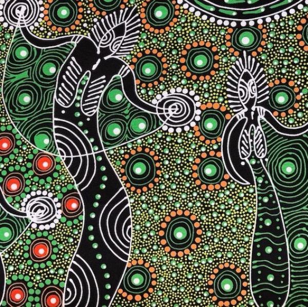 GREEN DANCING SPIRIT Aborigines Stoff aus Australien